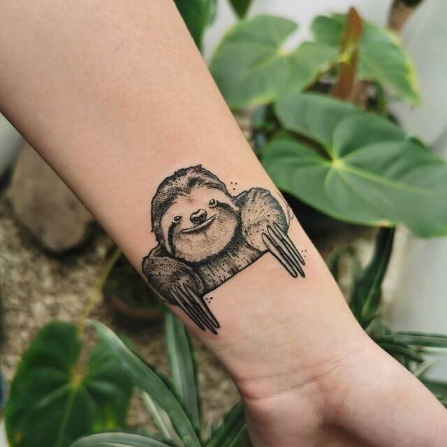 Cute Sloth Tattoo Over Wrist Placement
