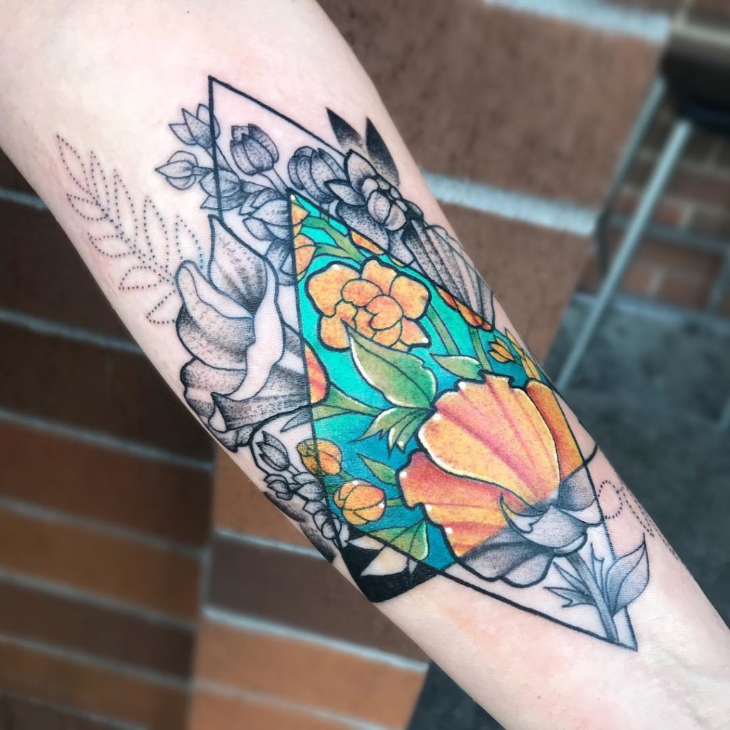 Detailed And Geometrical California Poppy Tattoo