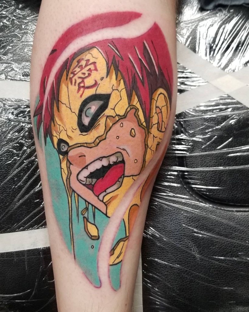 Detailed Gaara Tattoo With Colorful Ink