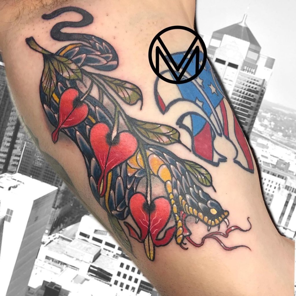 Dramatic & Colorful Bleeding Heart Tattoo