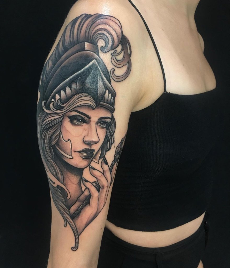 Dramatic Greek Goddess Tattoo Athena