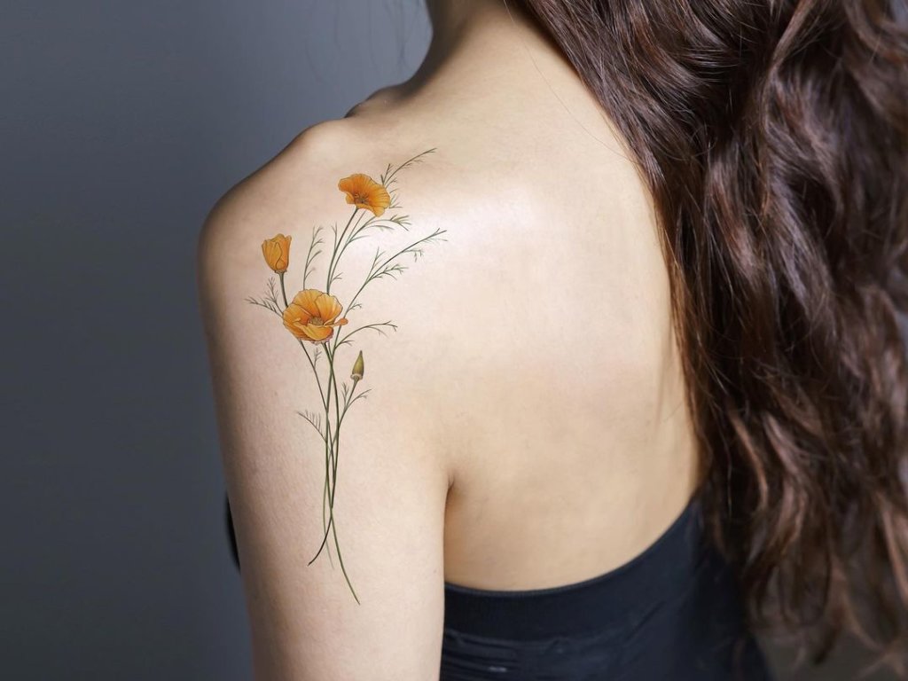 Feminine Shoulder Piece Poppy Tattoo