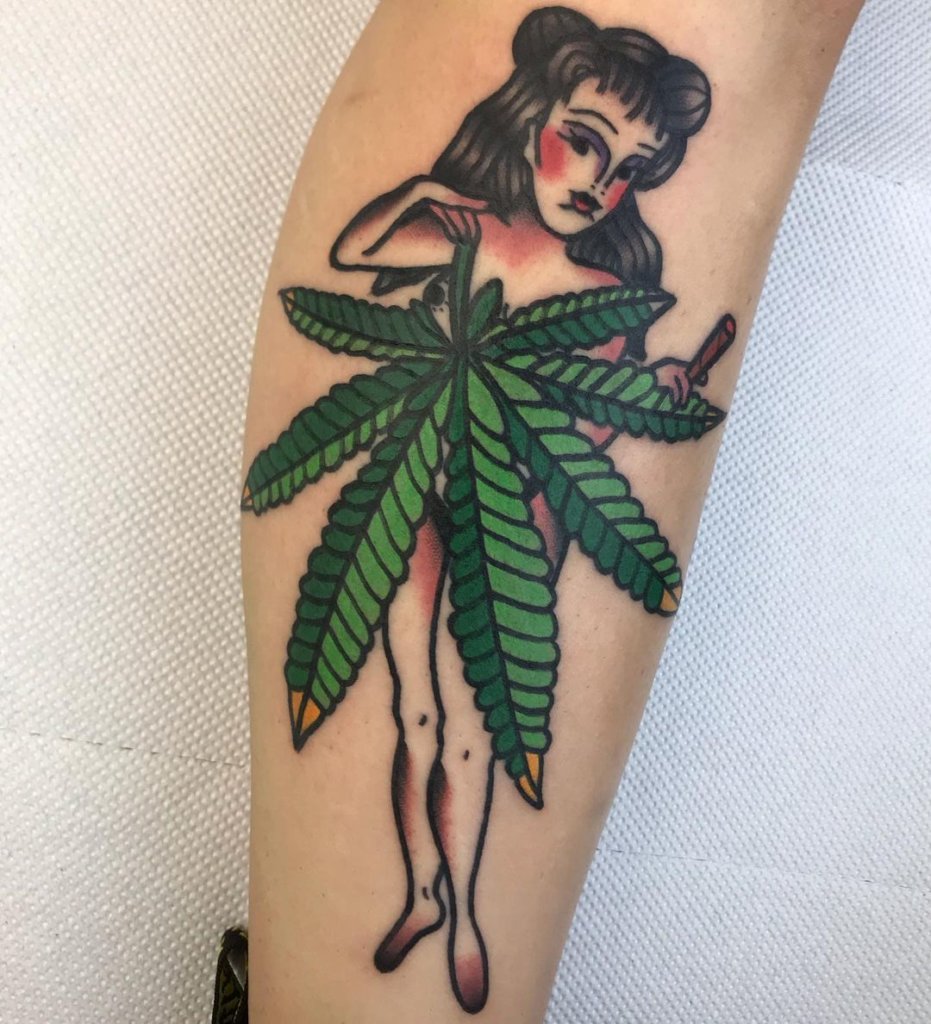 Feminine Weed Tattoo With A Girl Symbol