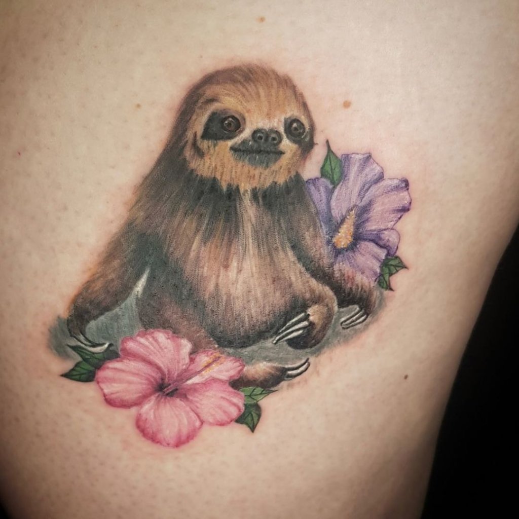 Flower Inspired Sloth Tattoo For Women