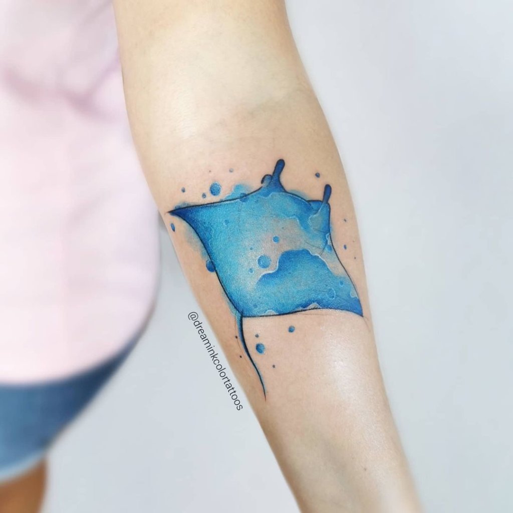 Forearm Manta Ray Tattoo Blue Ink