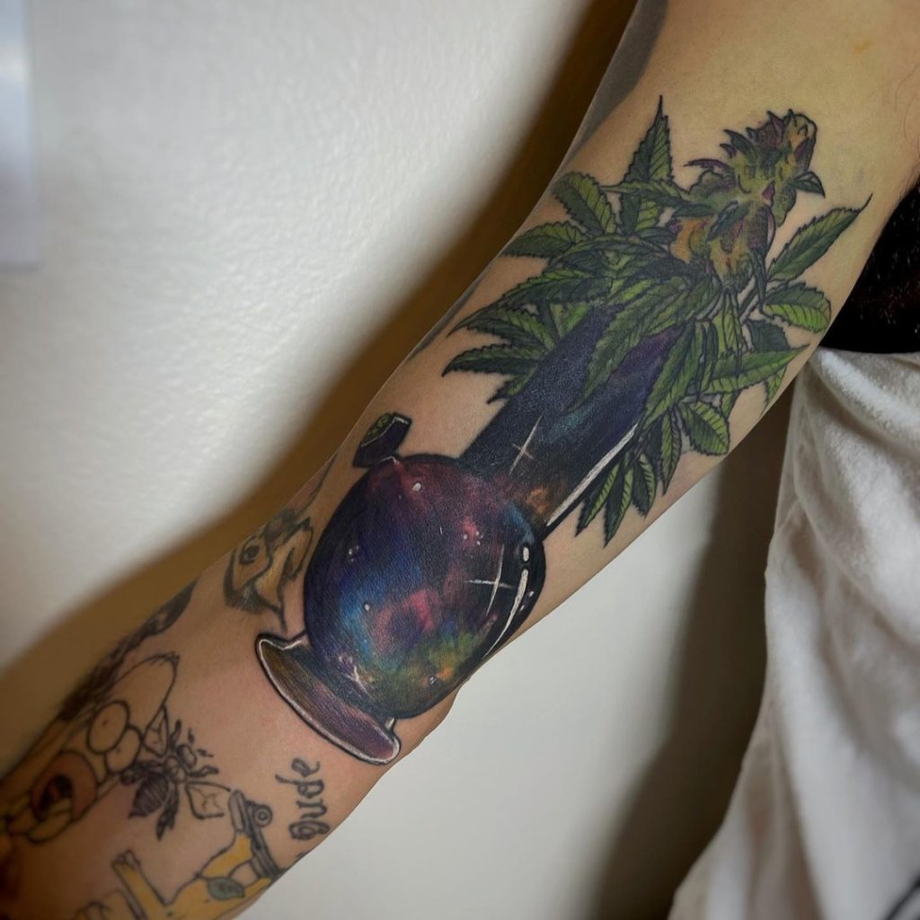 Funny Bong Inspired Marijuana Tattoo