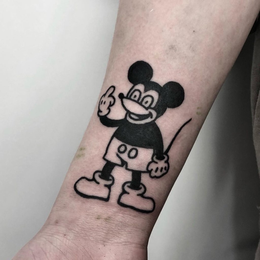 Funny Mickey Mouse Hand Tattoo