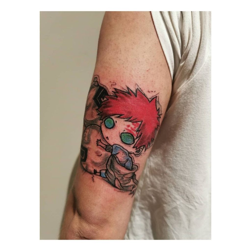 Gaara Tattoo Over Arm With Colorful Ink