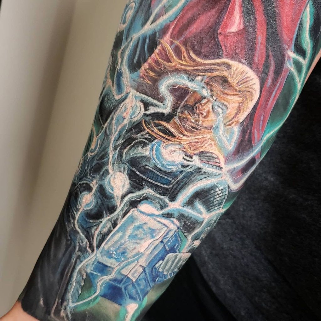 Giant Sleeve Thor Tattoo Colorful And Bold Tattoo