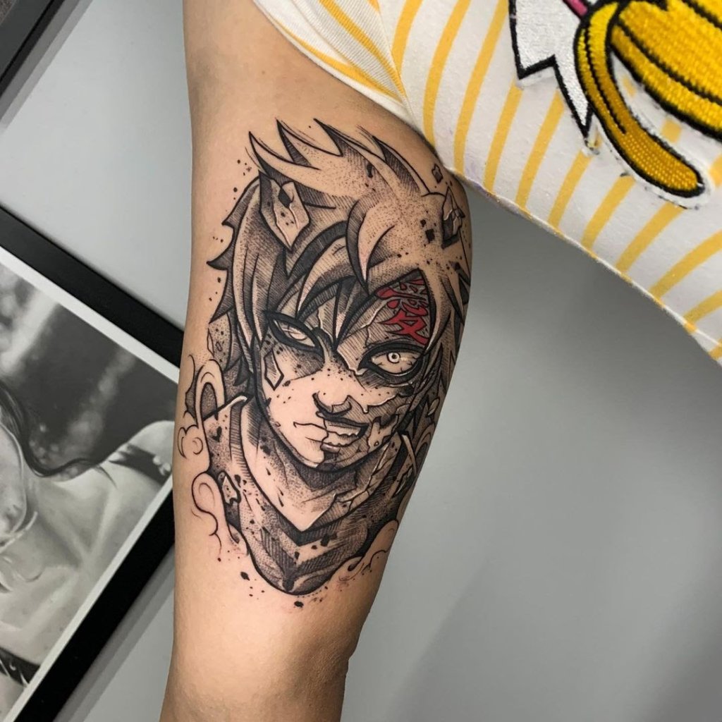 Gorgeous Gaara Tattoo On Arm With A Pop Of Red Color