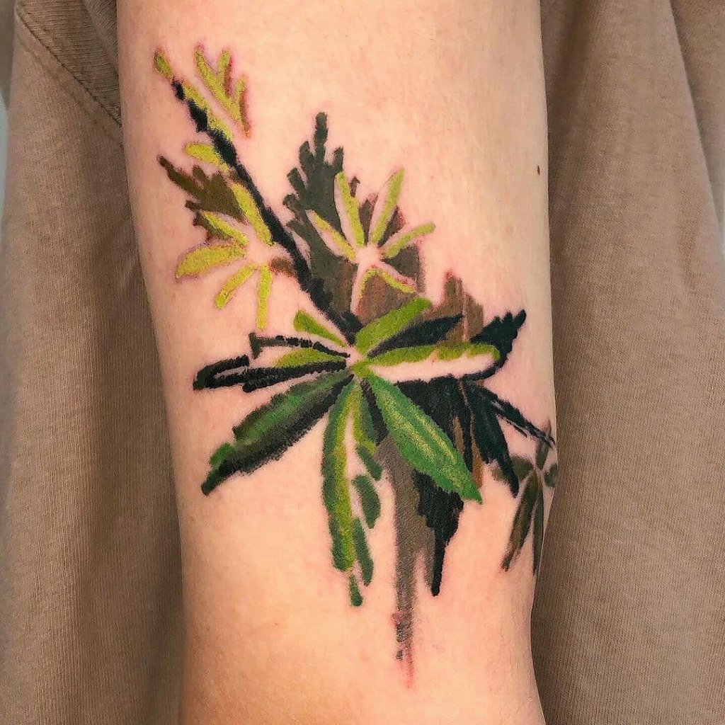 Green Weed Tattoo On Arm
