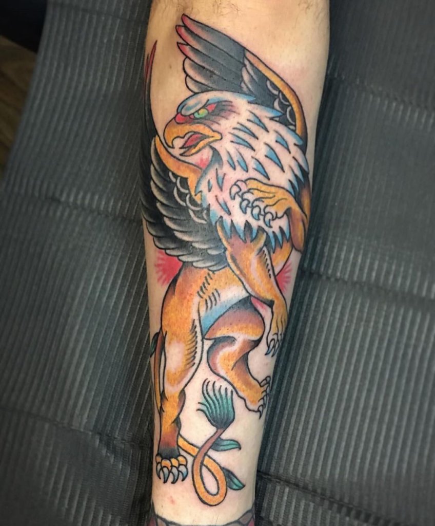 Griffin Tattoo Colorful Leg Tattoo