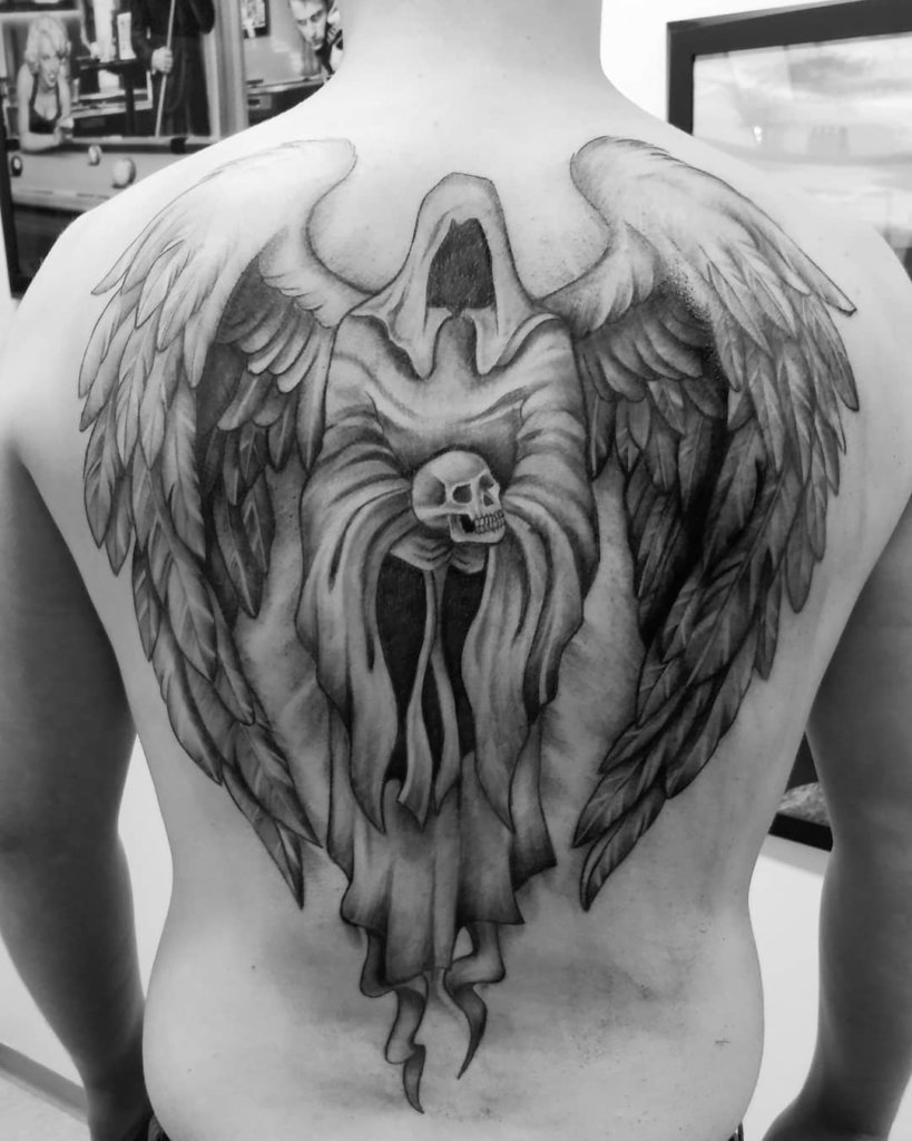 Guardian Angel Wings Tattoos Over Back