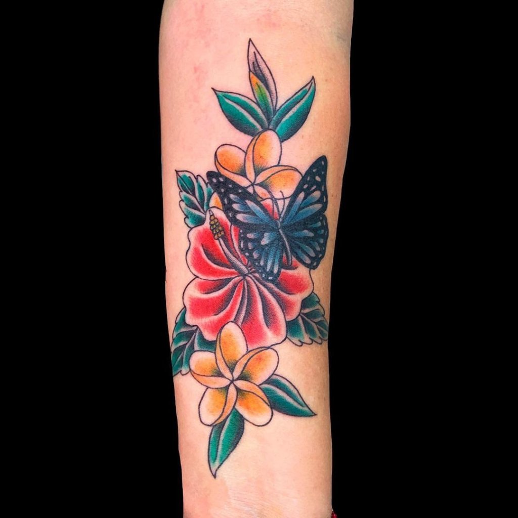 Hawaiian Plumeria Tattoos Colorful Image