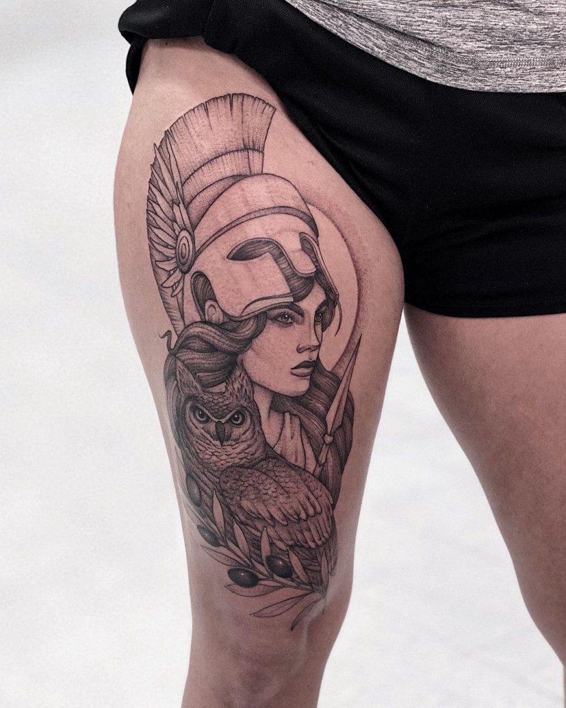 Leg Piece Athena Tattoo