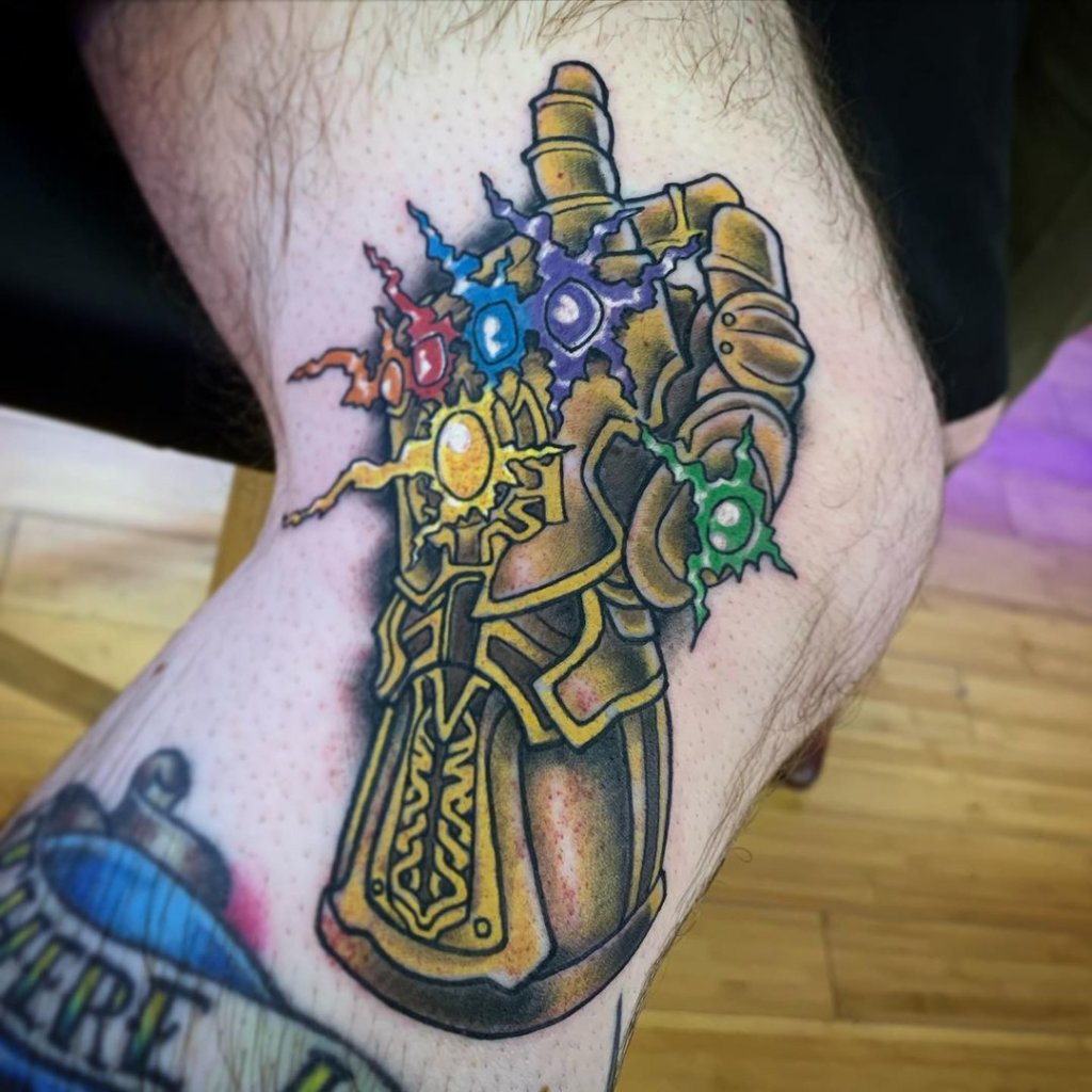 Leg Piece Thanos Gauntlet Tattoo