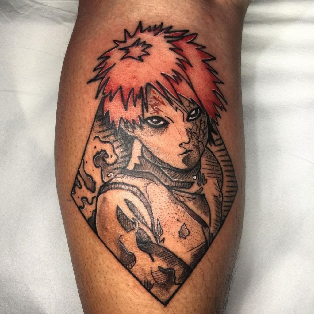 Naruto Gaara Japanese Inspired Leg Tattoo