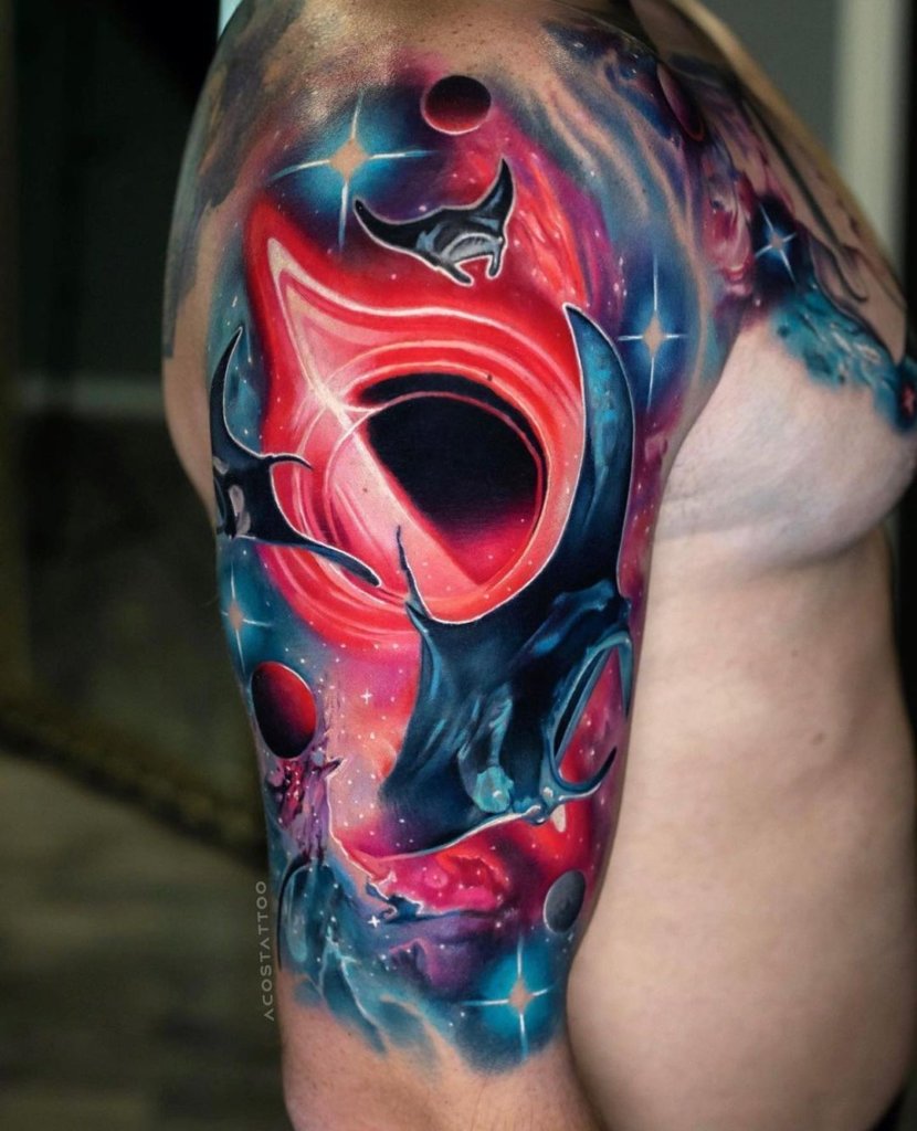 Shoulder And Electric Inspired Manta Ray Tattoo