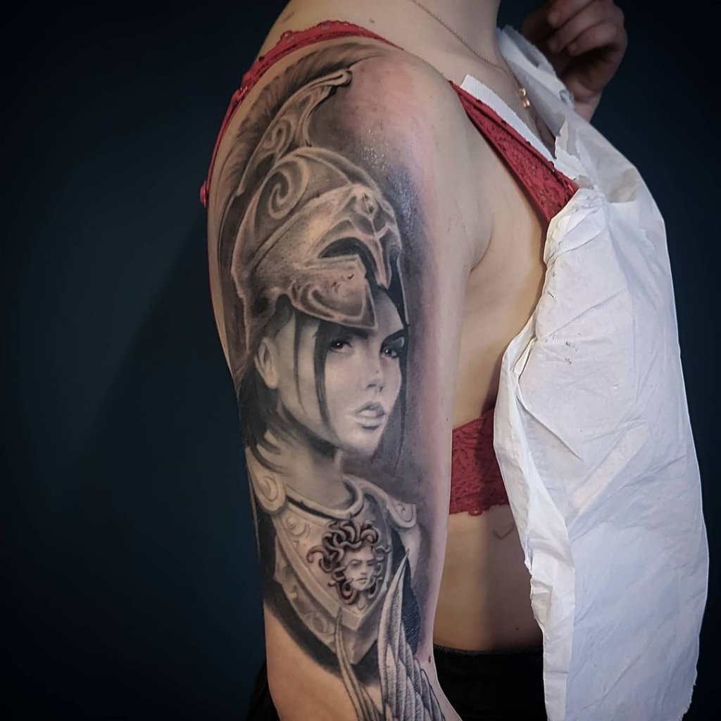 Shoulder Athena Tattoo Black Ink