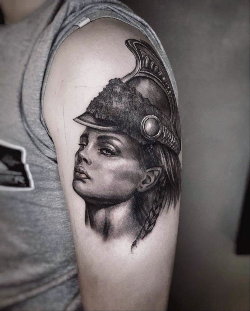 Shoulder Tattoo Athena Greek Goddess Dramatic Design