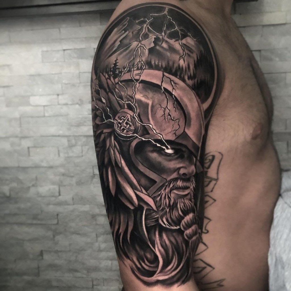 Shoulder Tattoos Thor Black Ink Sleeve