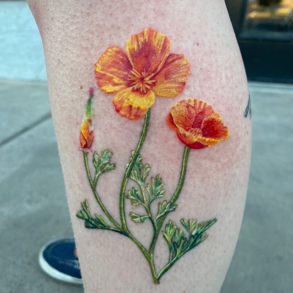 Small And Seamless California Poppy Tattoo
