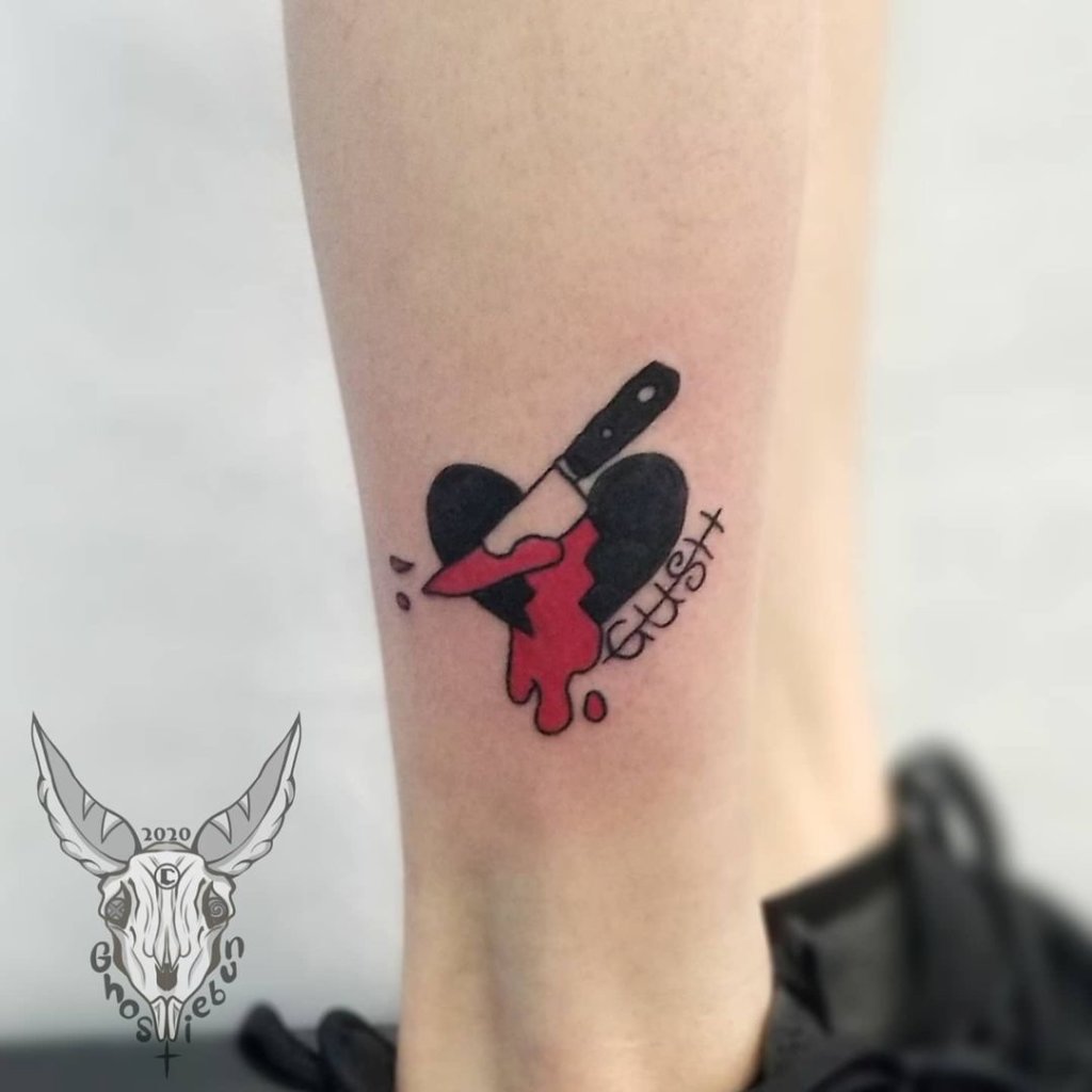 Small Black & Red Heart Tattoo