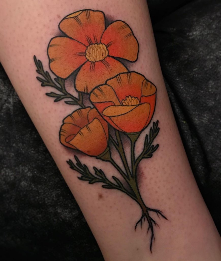 Small California Poppy Flower Tattoo