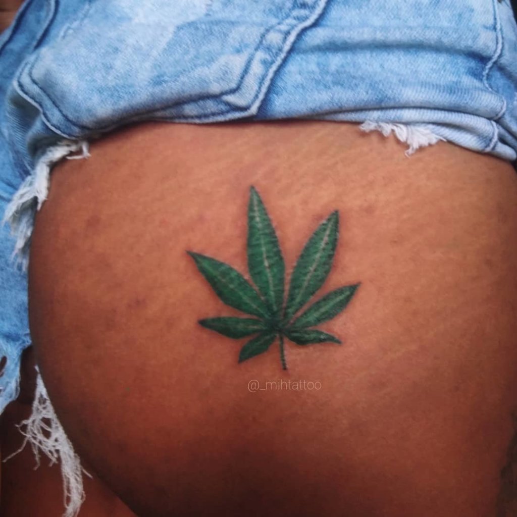 Small & Delicate Weed Tattoos Over Leg