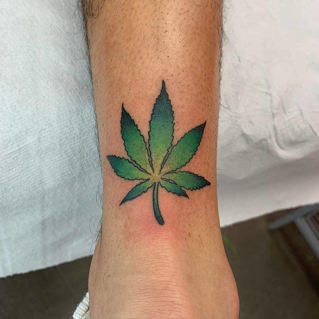Weed Leaf Marijuana Tattoo On Leg