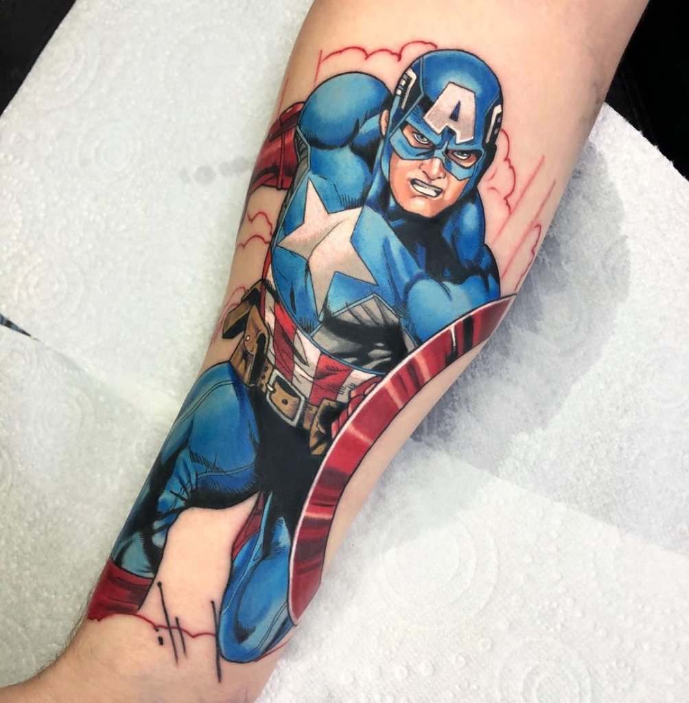 Blue & Colorful Captain America Tattoos