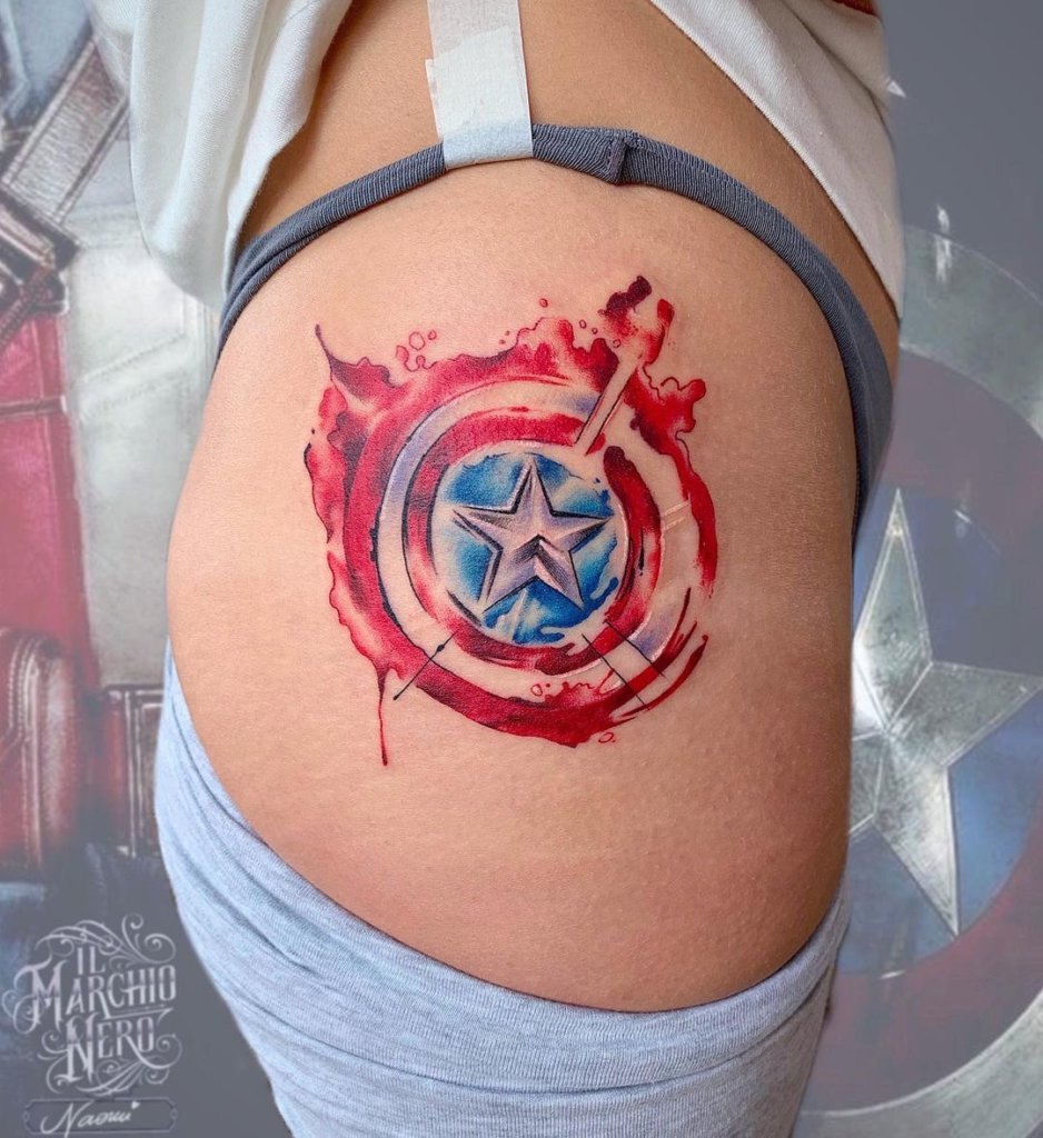 Bright & Colorful Captain America Tattoo On The Side