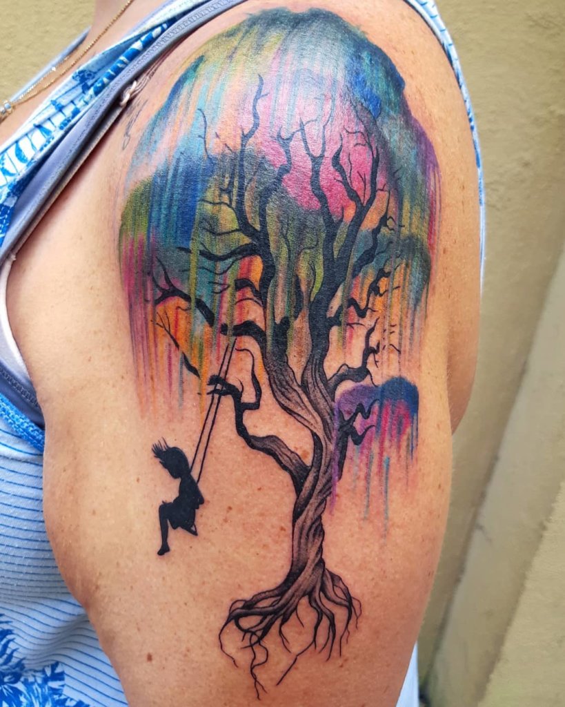 Colorful Weeping Willow Tree Over Shoulder
