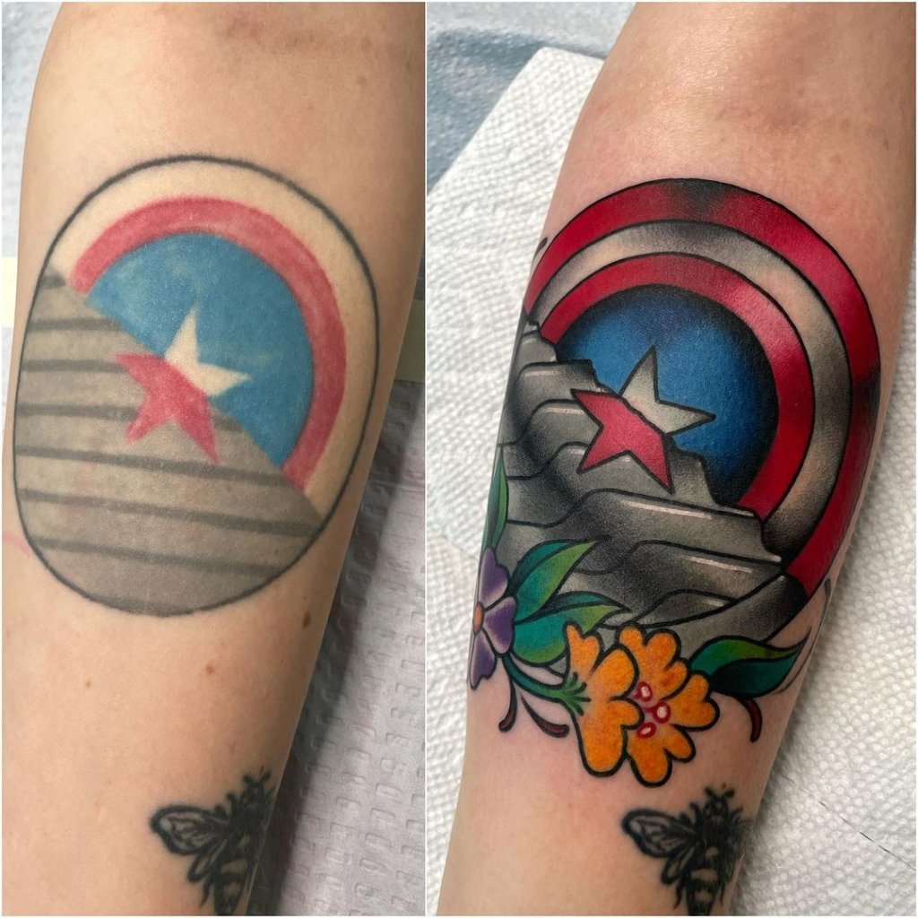 Dramatic Cover Up Captain America Tattoos