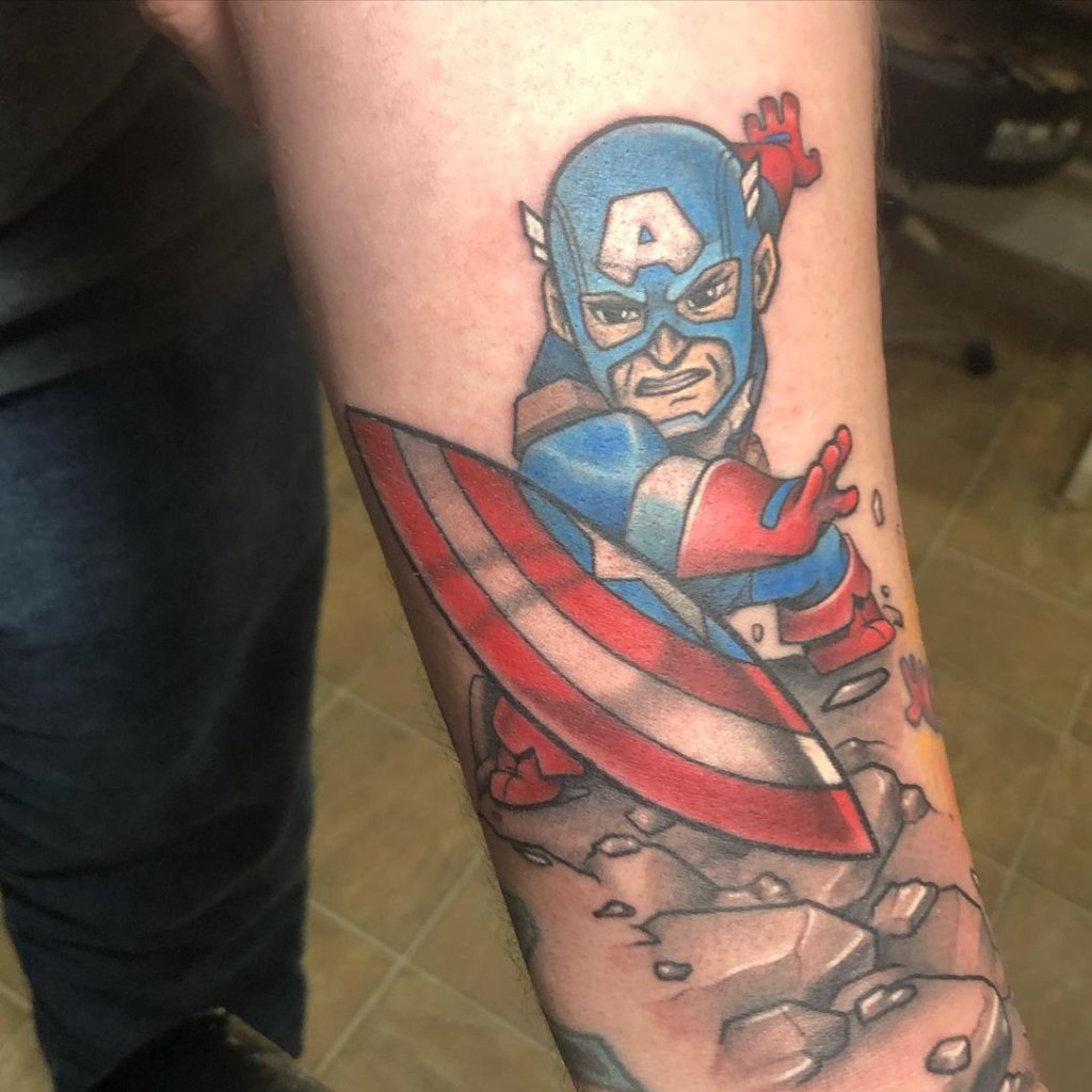 Forearm Captain America Tattoo Bright Design