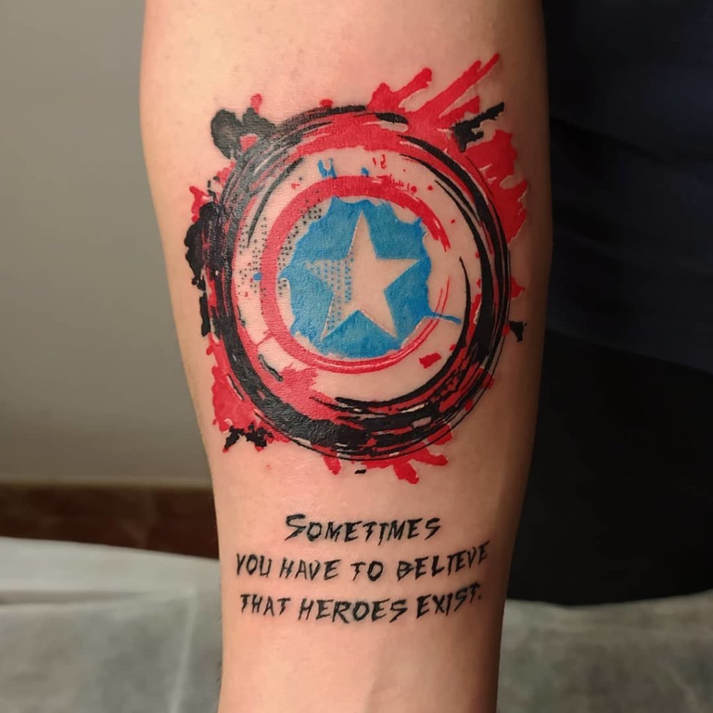 Forearm Captain America Tattoo Red Ink