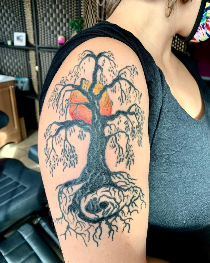 Large & Shoulder Placed Weeping Willow Tattoo