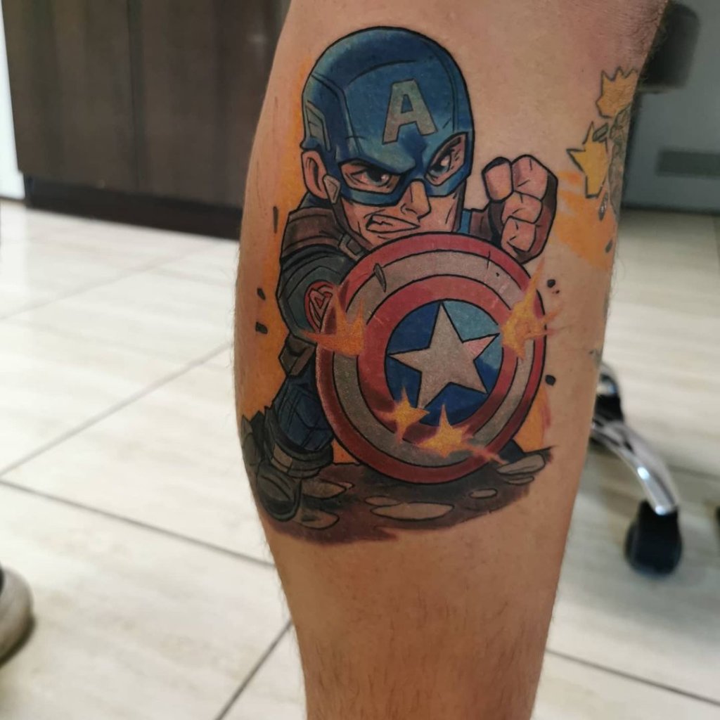 Leg Captain America Tattoo Design