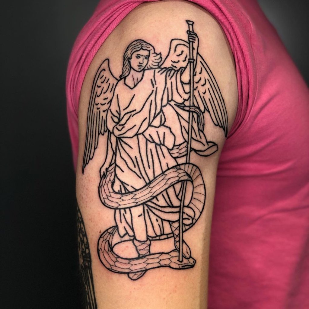 Shoulder Saint Michael Tattoo Black Ink
