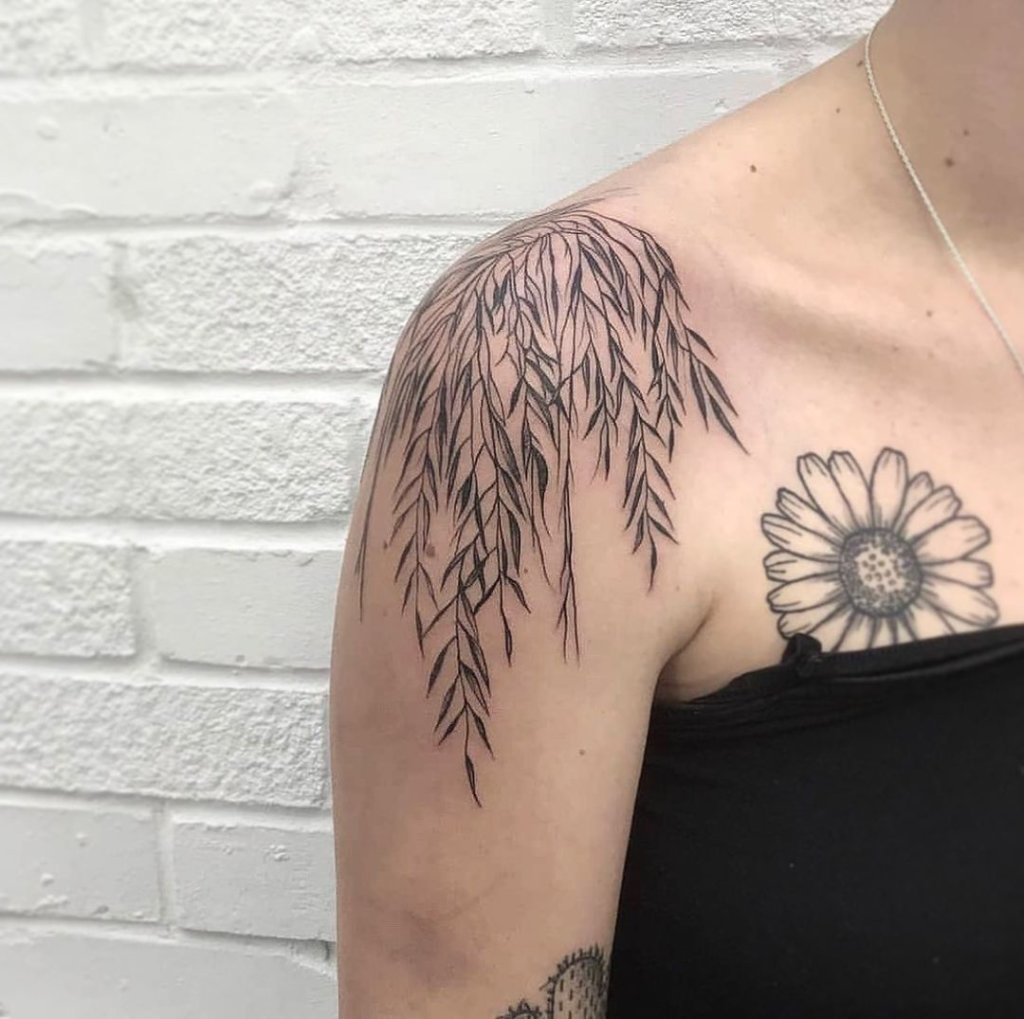 Shoulder Weeping Willow Tattoo For Women