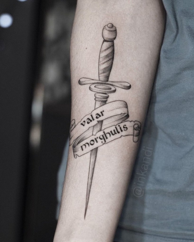 Arm Knife Valar Morghulis Tattoo