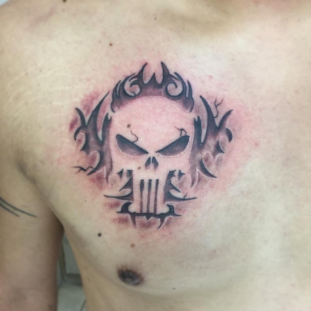 Artsy Punisher Skull Tattoo