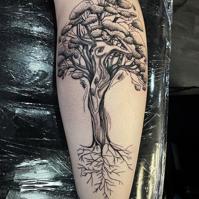 Black Ink Tree Tattoos Arm
