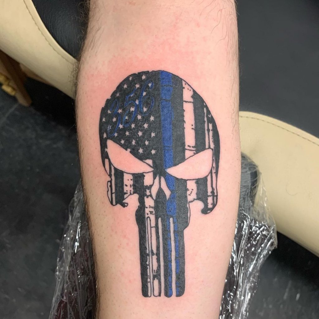 Bright Blue Punisher Skull Tattoo Designs