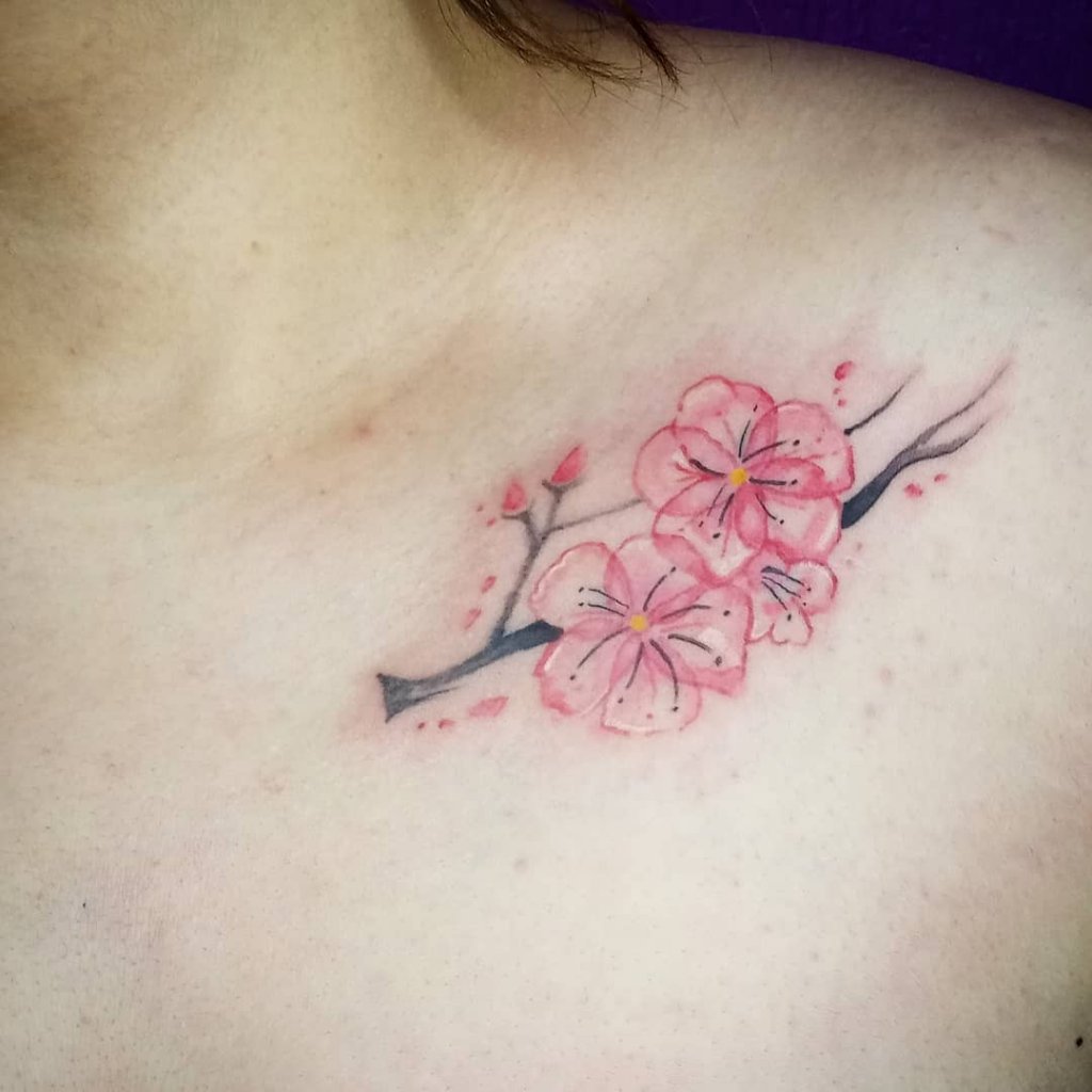 Cherry Blossom Flower Tattoo Collarbone