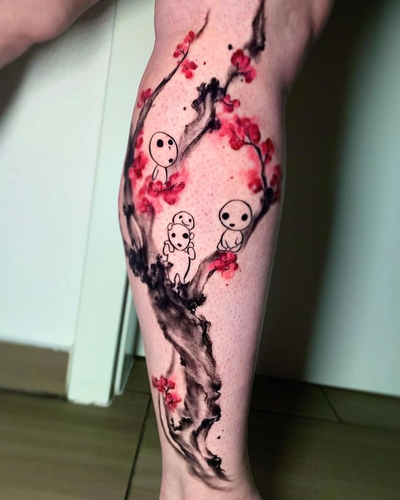 Cherry Blossoms Tattoo Design Over Leg