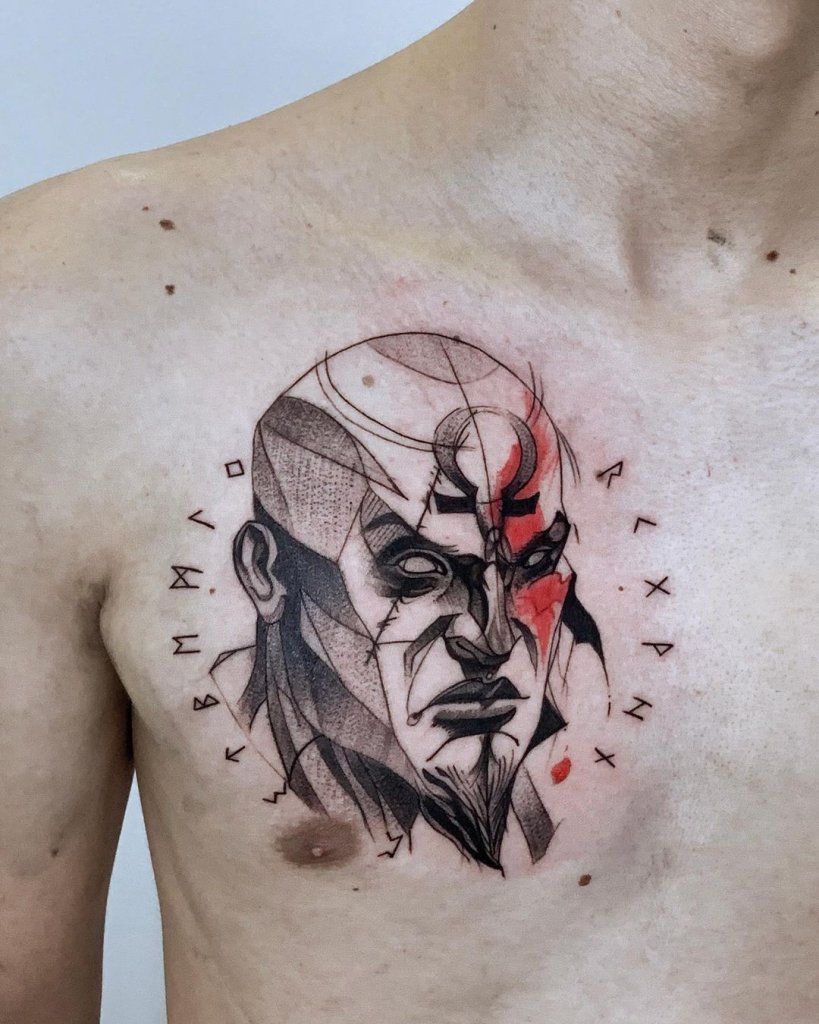 Chest Kratos God Of War Tattoo