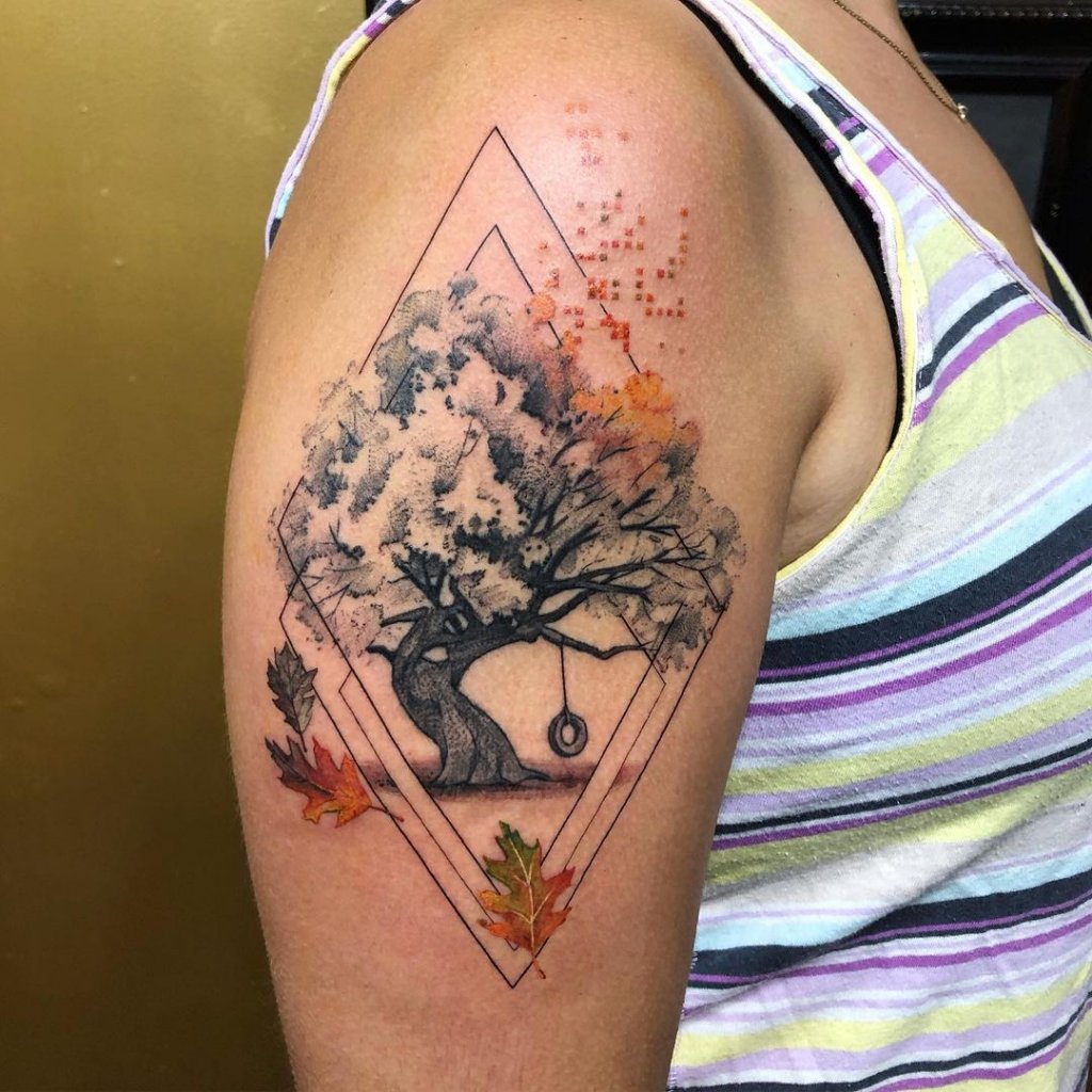 Colorful Arm Tattoos Of Trees