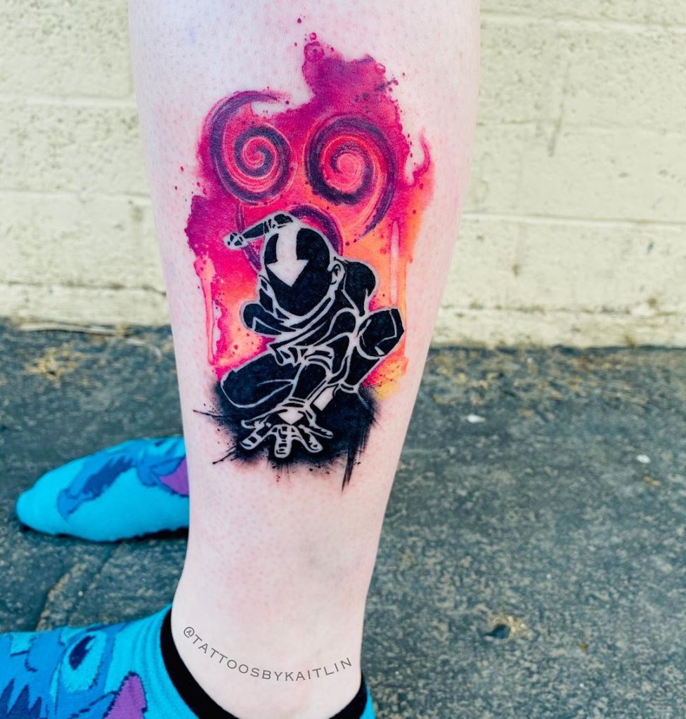 Colorful Leg & Artsy Avatar The Last Airbender Tattoo