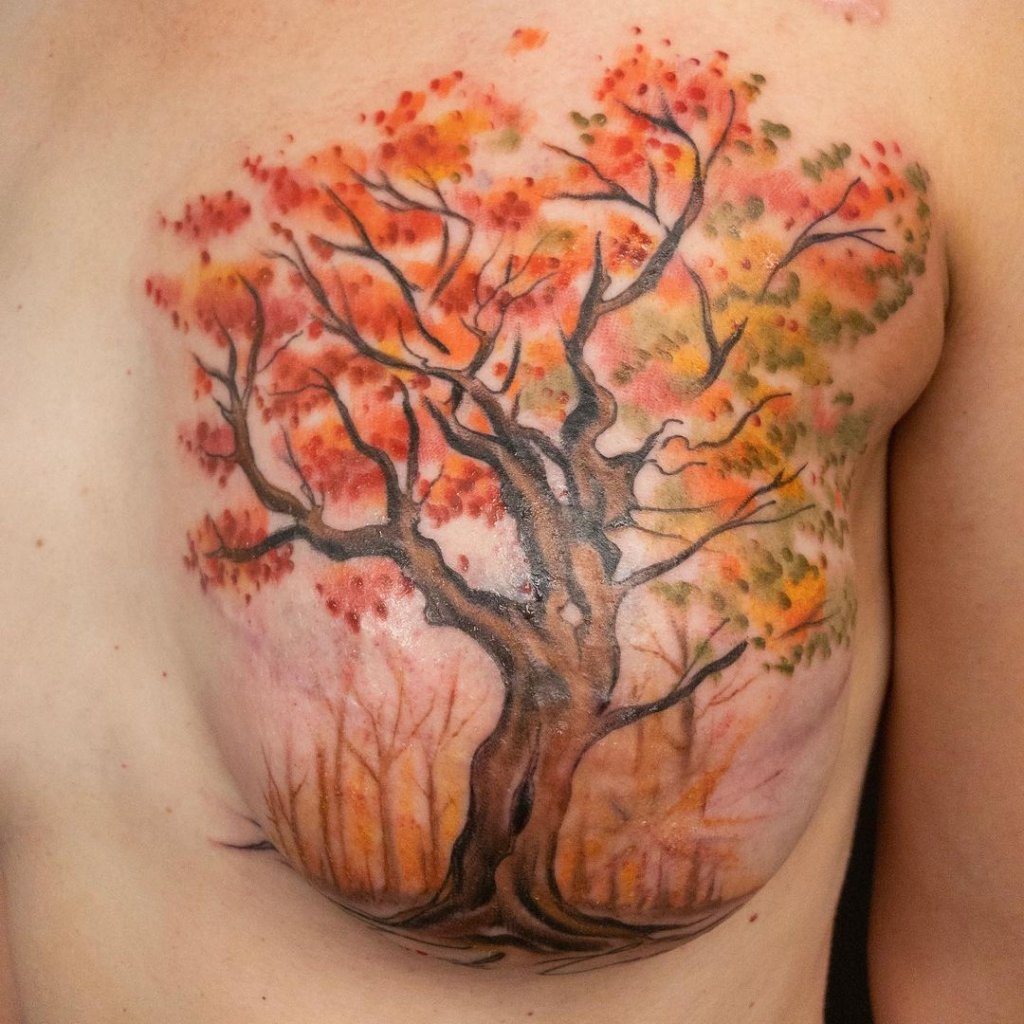 Colorful Orange Tree Tattoo Designs